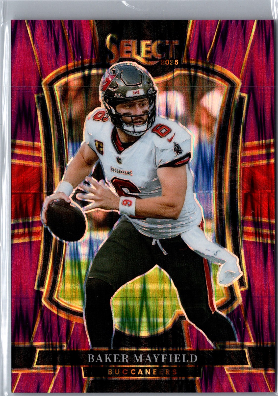 2025 Panini Select #137 Baker Mayfield Purple Prizm Shock #/699