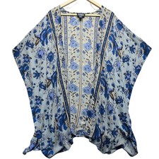 ANGIE Blue Floral Print Kimono Cover Up Lightweight Festival Beach Boho M