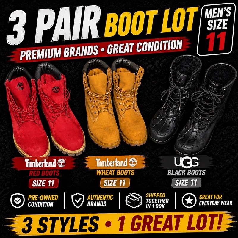 3 Pair Boot Lot Timberland Red Boots Wheat 10-Inch Boots UGG Men’s Size 11