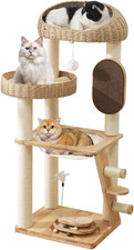 Modern Cat Tree, Cat Treetower with Space Capsule, Hand-Woven Basket Nest, Sisal