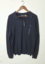 Ralph Lauren Polo Navy Blue Cotton Collared Sweater NWTS Size Large