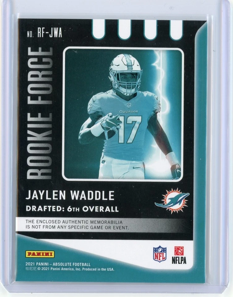 2021 Panini Absolute Jaylen Waddle #RF-JWA Rookie Force RC Mem. - Image 2 of 2