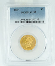 1874 PCGS AU55 $3 Gold Indian Princess