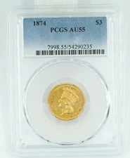 1874 PCGS AU55 $3 Gold Indian Princess