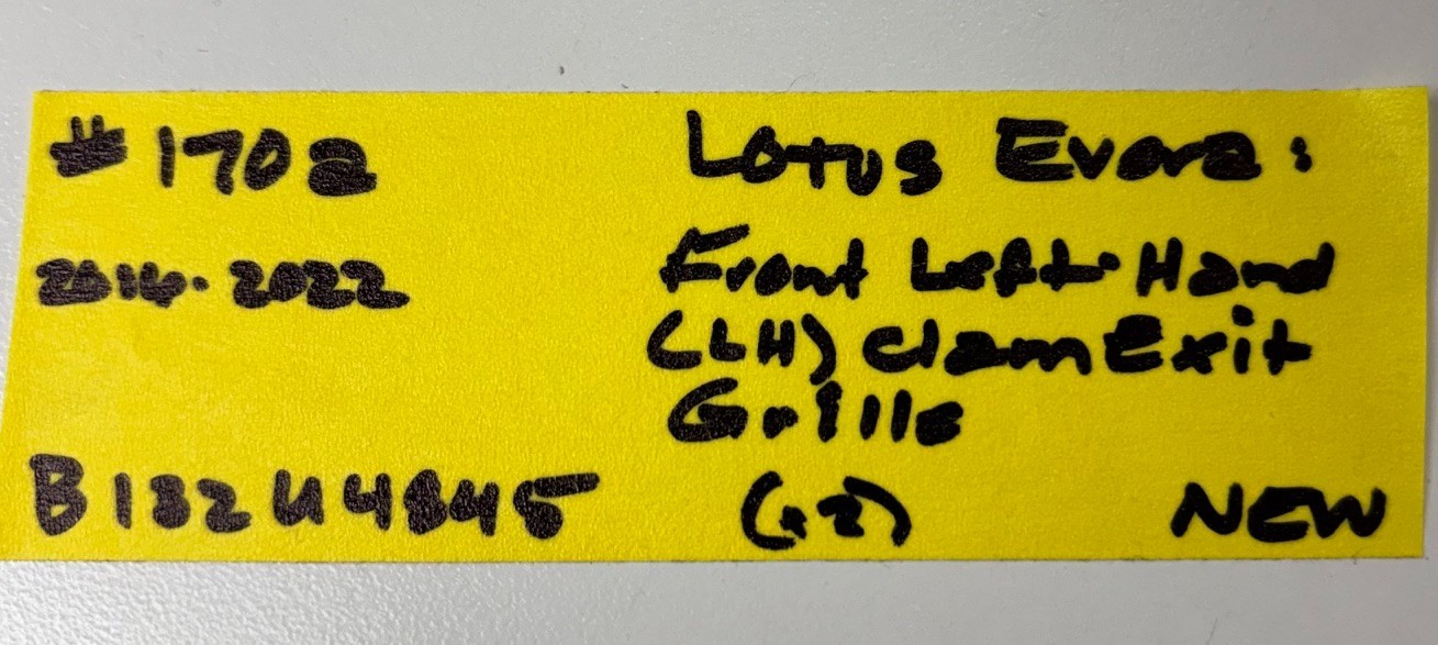 (LOCAL PICKUP)16-22 Lotus Evora Models: Frt LH Left Driver Side Clam Exit Grille