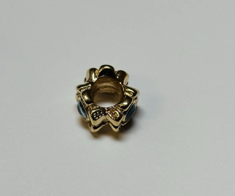 Pandora 14k Yellow Gold Flower with Blue Stone Bead 750343 - Image 2 of 4