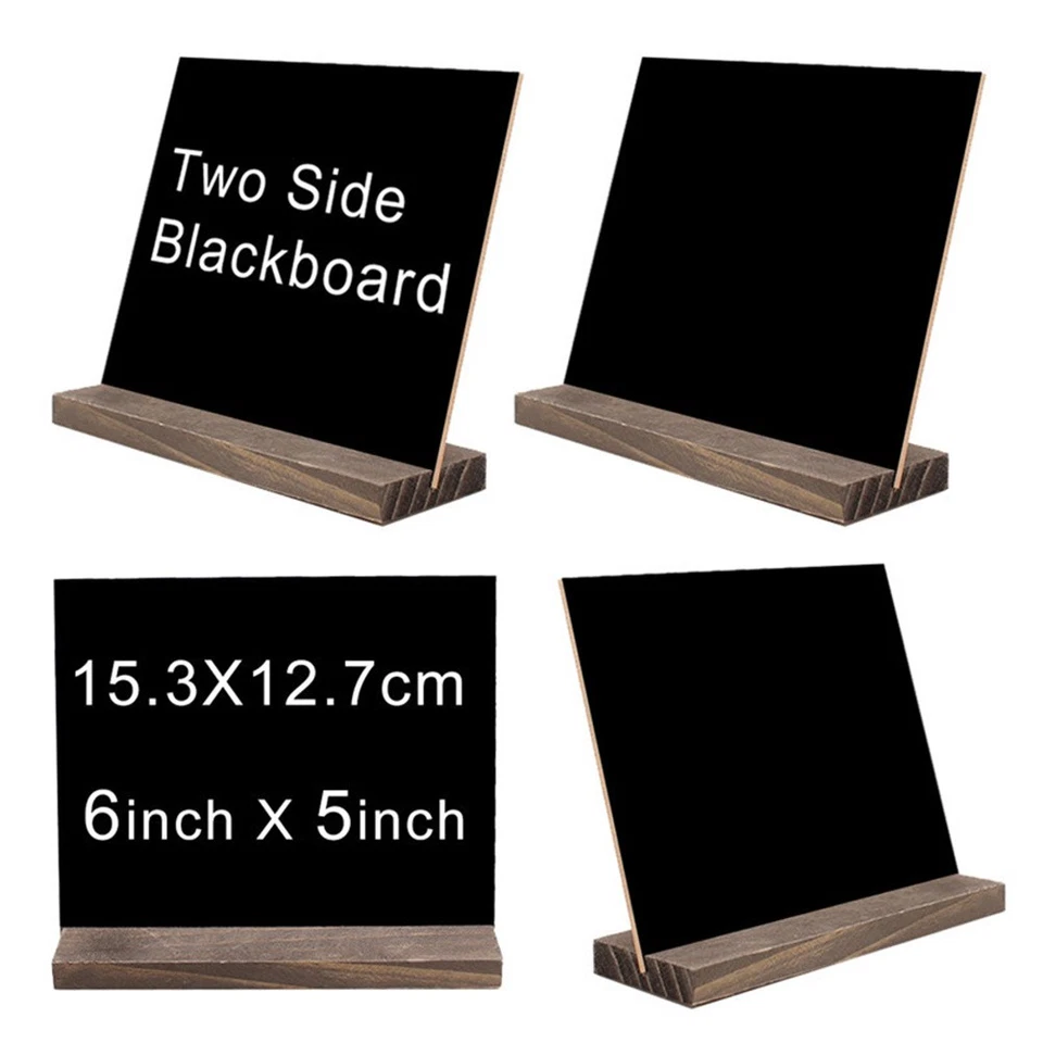  Two Sides Mini Tabletop Chalkboard Signs with Rustic Style Wood Base Stands - Image 2 of 4