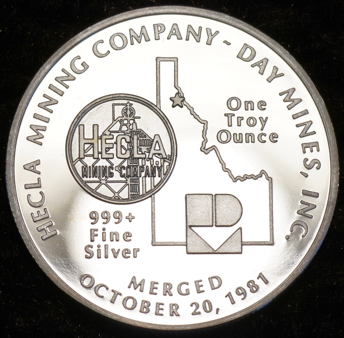 1982 HECLA Mining Co. Idaho 1oz 999 FINE Silver round C6902 | eBay