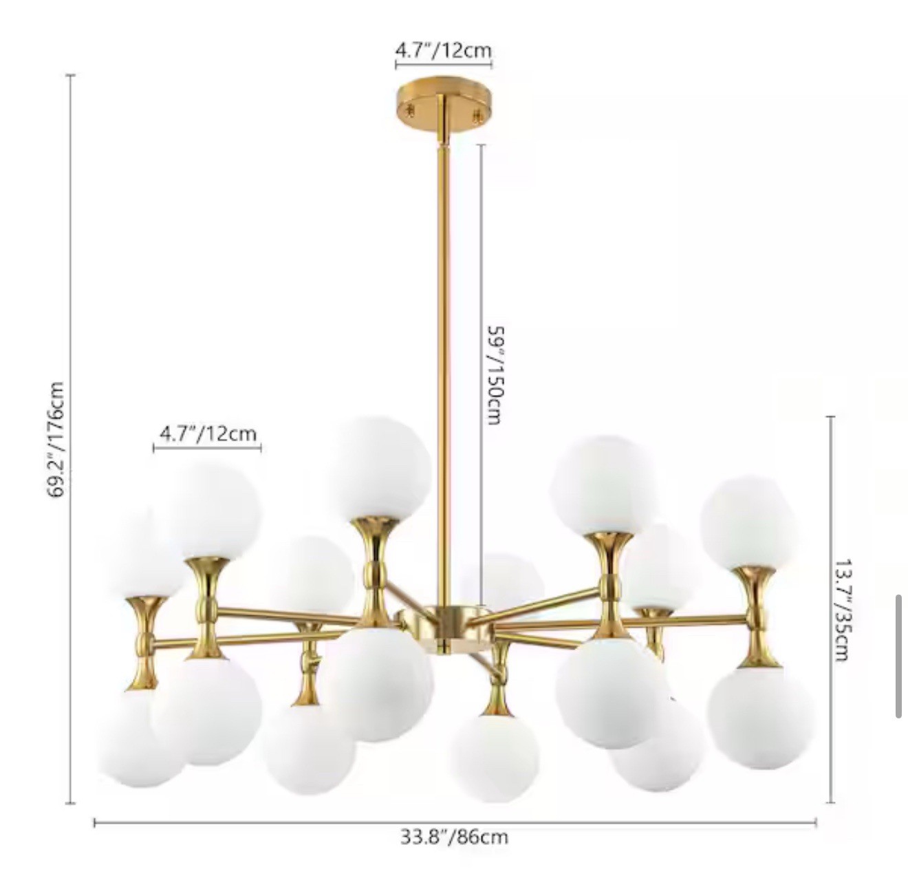 RRTYO Ameal 16-Light Brushed Brass Sputnik Chandelier Frosted Glass