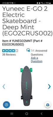 Yuneec E-GO 2 Electric Longboard in Deep Mint color( Needs Remote/charger