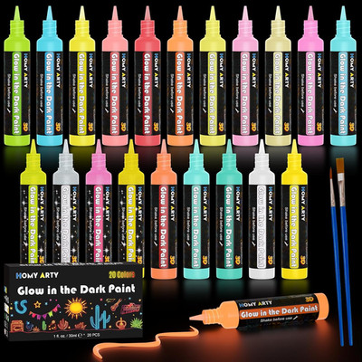 Glow in the Dark Fabric Paint - 20 Colors (1 Fl.Oz. Each) 3D Long-Lasting, Lumin
