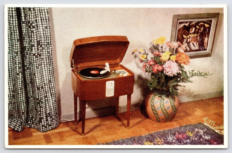 Radiola Console Radio/Record Player~Mid-Century Hi-Fi~Advertising Postcard 1950s