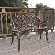 38.5"Cast Aluminium Park Leisure Rose Chair Outdoor Courtyard Garden Patio Bench
