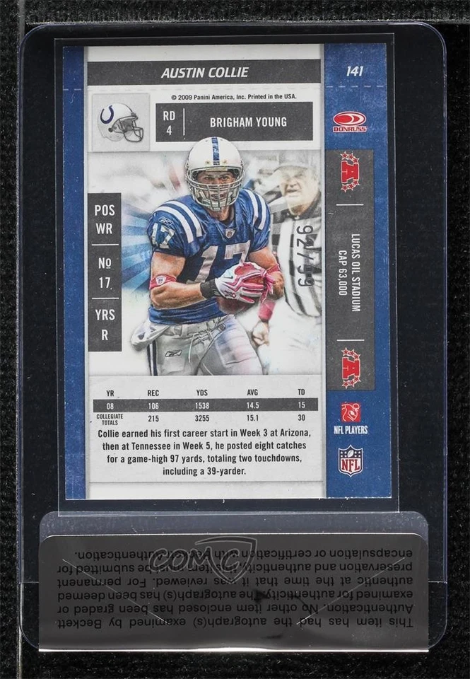 BAS 2009 Playoff Contenders Ticket /99 Austin Collie #141 Auto Rookie RC - Image 2 of 2