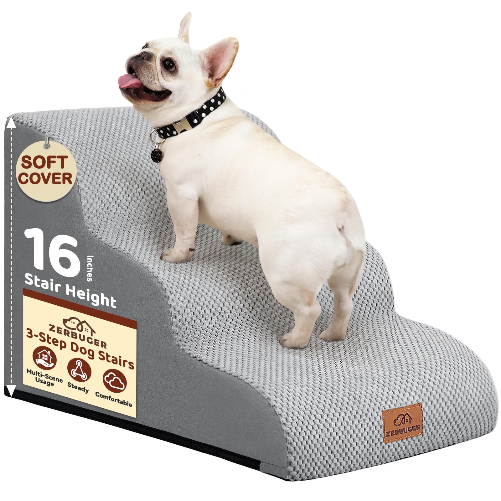 3-Step Curved Dog Stairs for Small Older or Injured Pets 16 Inch Height