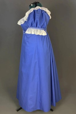 Regency Era Blue Fabric With Lace Dress Historian Jane Austen High  Waistline | eBay