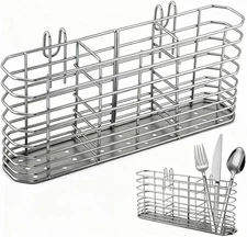 304 Stainless Steel Utensil Holder Dish Drying Rack w/ Hooks for Sink Silver