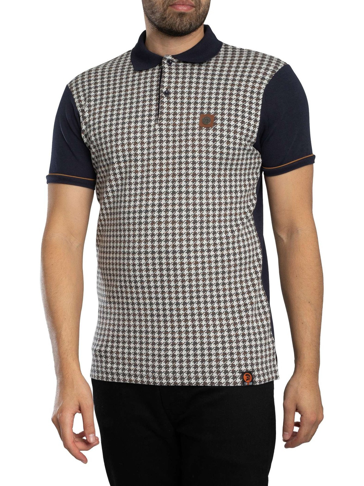 Trojan Houndstooth Panel Polo Shirt, Navy - 3XL