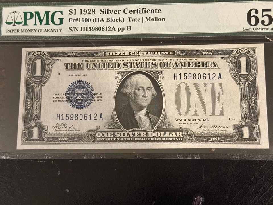 1928 $1 Silver Certificate PMG 65 EPQ Fr.1600 HA Block Tate Mellon GEM UNC - Image 2 of 4
