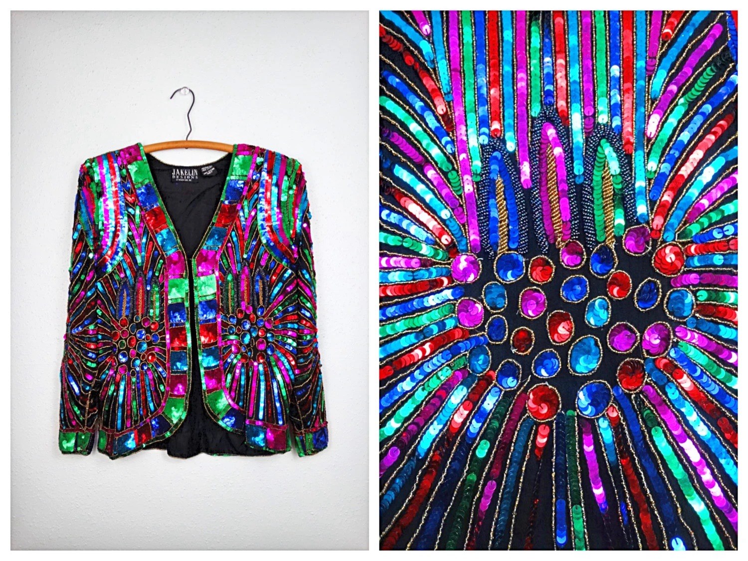 Vtg RINA Z Multi Patchwork Beaded Sequin Silk For… - image 11