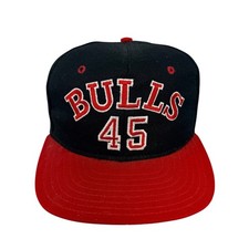 Vintage Chicago Bulls 45 AJD Snapback Hat Made in USA Black Red NBA Cap - BQ
