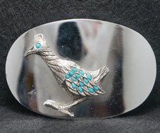 XB13169 VINTAGE 1970s ROADRUNNER BIRD ANIMAL ARTWORK SILVERTONE BELT BUCKLE