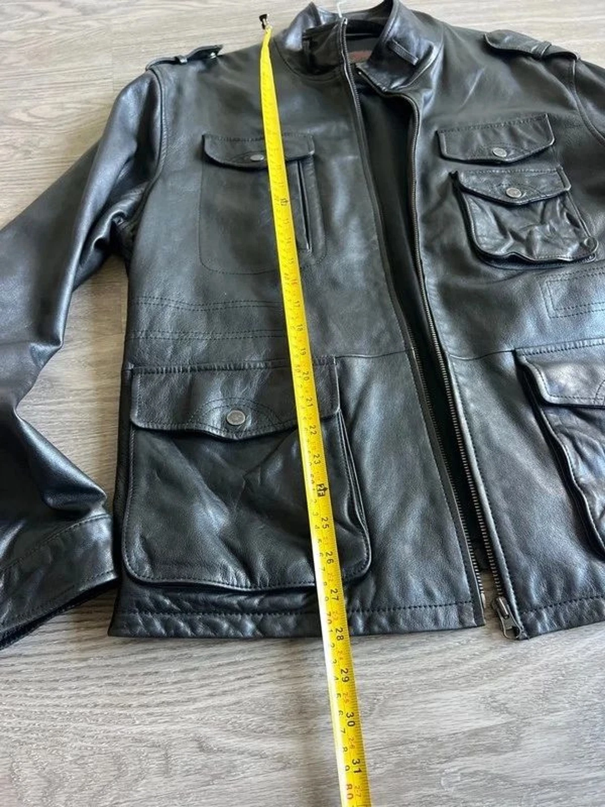 Esprit black leather military field jacket Men’s Sz M/ EU 48/US 38 - product detail image 7