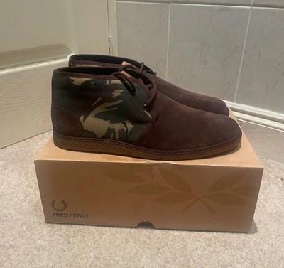 Fred Perry Men's Claxton Mid Camo/Suede Dark Chocolate Shoes UK 10