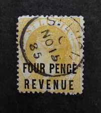 ST LUCIA Revenue Stamp Four Pence Used Fiscal Tax BOB Back of Book  T17672