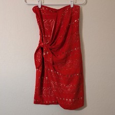 Free People Oceanside Red Coral Eyelet Lace Strapless Mini Dress Small