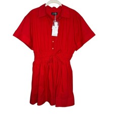 J.Crew Dress Womens 10 Red Regenerative Cotton Short Sleeve Shirt Dress CI853
