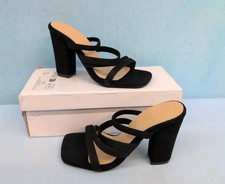 Women's Square Open Toe Strappy Slip On Block Heel Sandals EUR 35 Black