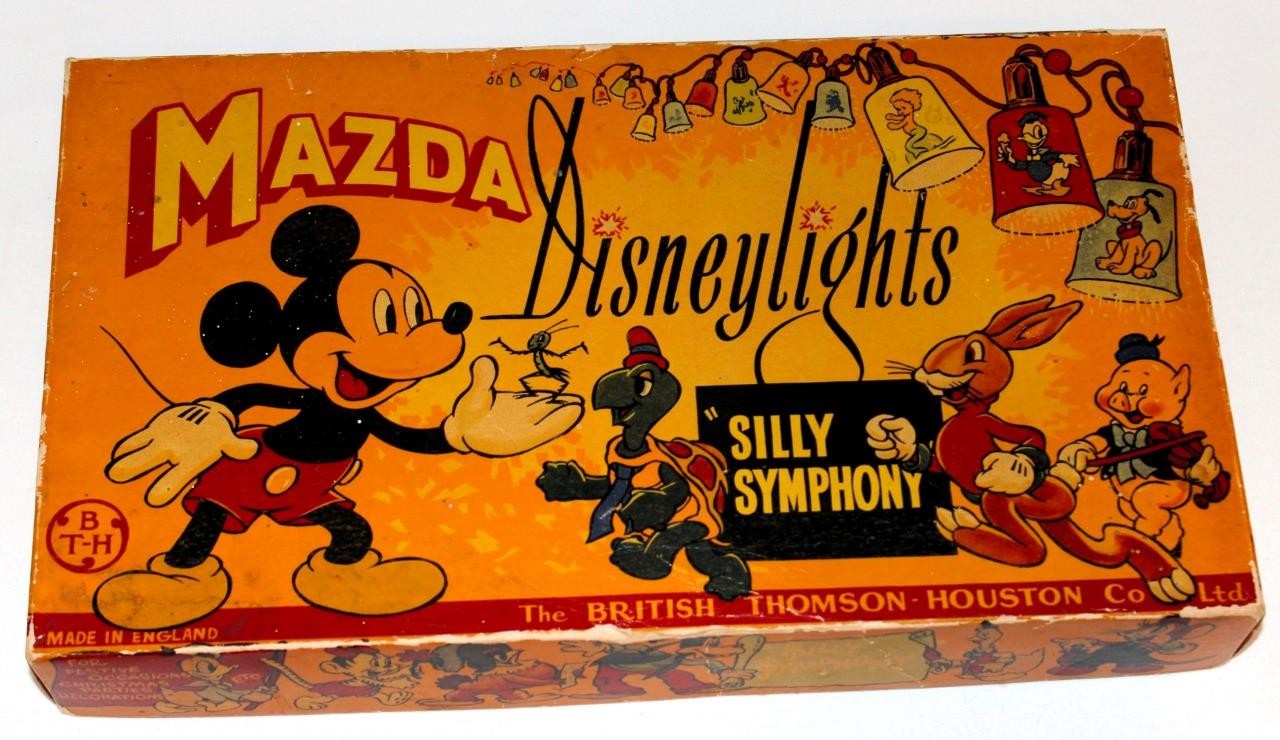 c1942 "MAZDA SILLY SYMPHONY DISNEYLIGHTS" BOXED CHRISTMAS LIGHT SET-MADE ENGLAND