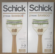 LOT (2) SCHICK XTREME BAMBOO HYBRID RAZOR KITS 1 HANDLE W/ 3 CARTRIDGE REFILLS