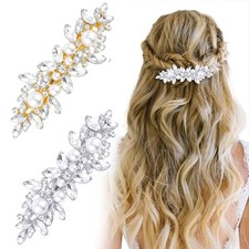 2PCS Pearl Hair Clips with Rhinestones for Bridesmaid and Wedding