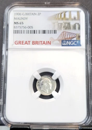 1906 GREAT BRITAIN 2 PENCE MAUNDY KING EDWARD VII NGC MS 65 SCARCE GEM BU