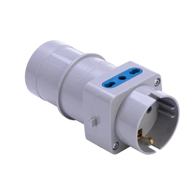 Adattatore spina industriale 230V a 2 prese bipasso 10A/16A e 1 schuko 10A