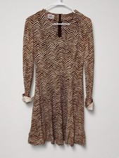 Vintage The Kollection Brown Cream Chevron Zigzag Long Sleeve Dress XS/S
