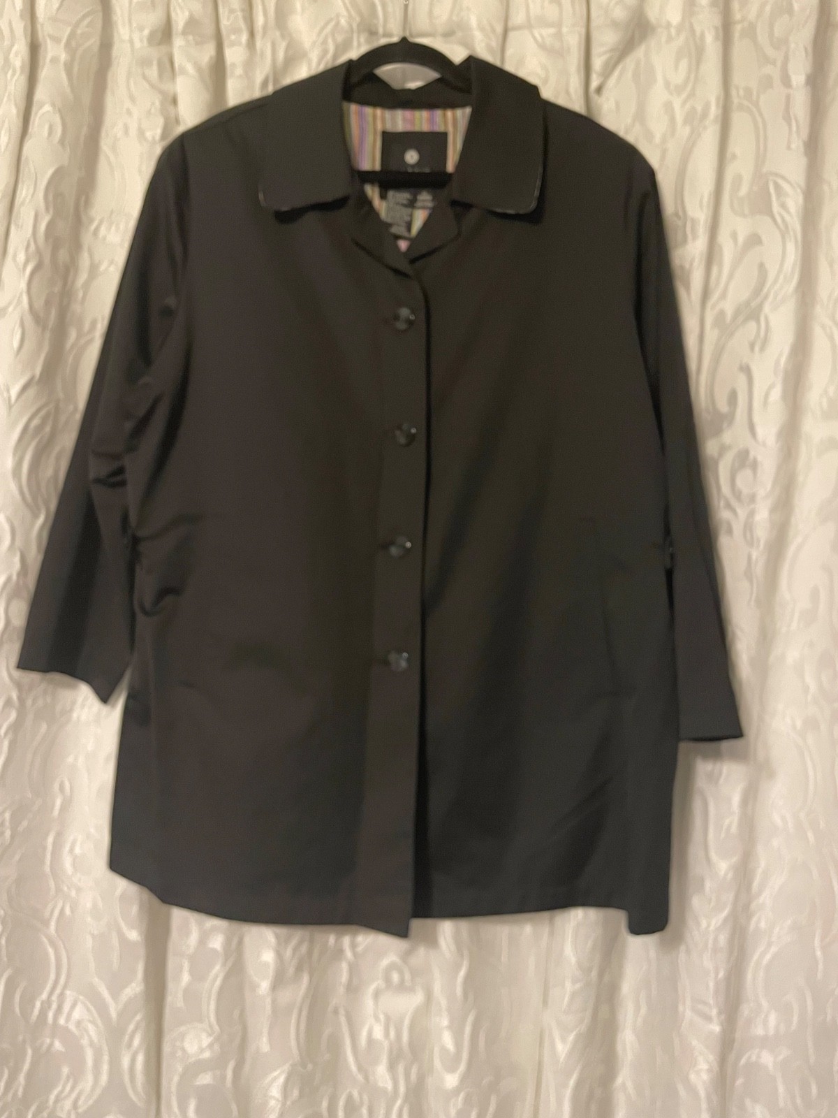 maggie barnes 1x trench coat black with pockets lined button down