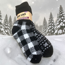 NEW MUK LUKS Cabin Socks Buffalo Plaid Black White Non Skid Women's Sz 6-10 NWT