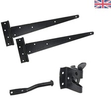 Durable Weatherproof Gate Hinge Kit: 12 Inch Tee Hinges & Auto Catch Included