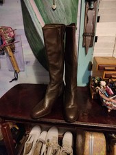 Women's Dark Brown Leather Knee High Boots Side Zip Block Heel size 12M