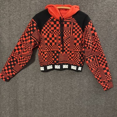 NWT UGG Women s MALLORY Cropped Sweatshirt Red & Black Checks Style Small   S170