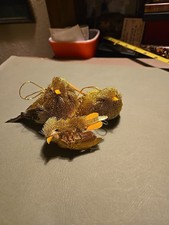 Vintage Feathered Gold Birds, Hanging Ornaments Lot 3