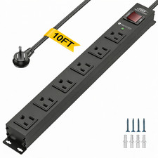 SGS Listed CRST 6 Outlet Heavy Duty Metal Power Strip Surge Protector 10FT Cord
