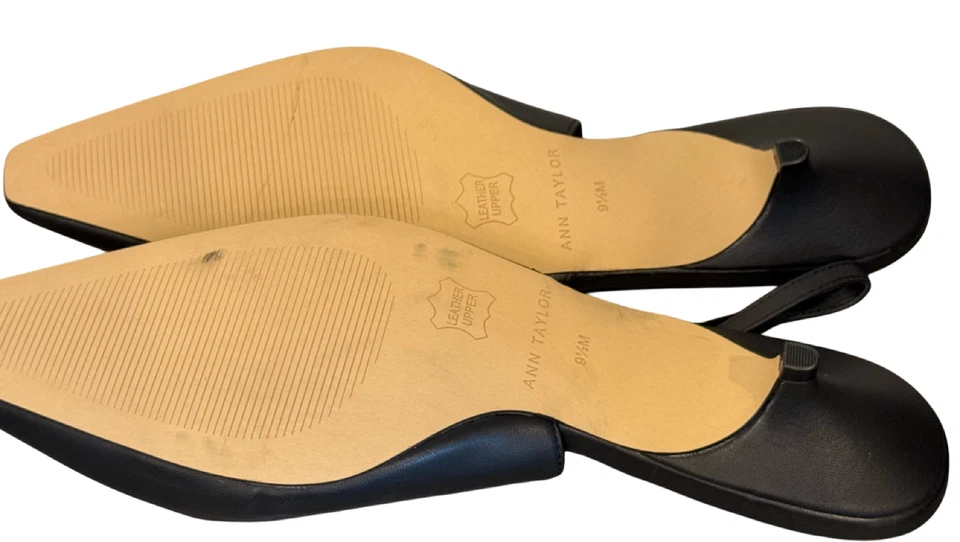 NUEVOS ZAPATOS DE SALÓN ANN TAYLOR CUERO ASIMÉTRICO NEGRO CON CORDONES GATITO 9.5 Foto 3 de 4