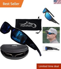 Polarized Fishing Sunglasses with UV400 Protection - Gloss Black/Blue Mirror