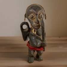 Authentic African Wooden Statue Hand Carved Tribal Figure / Bronze