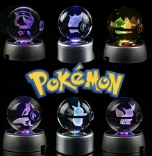 NEW STYLES!! Pokemon TCG 3D Crystal Ball Night Light! LED Color-Changing Base!
