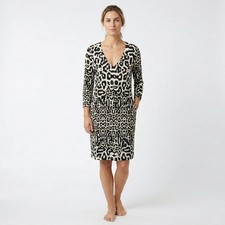 Calvin Klein Womens Dress Sheath 14 Black White Leopard Print Grommet V-Neck